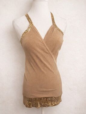 Gold Sequin Top Fairycore Ibiza Festival Sparkle Camisole L